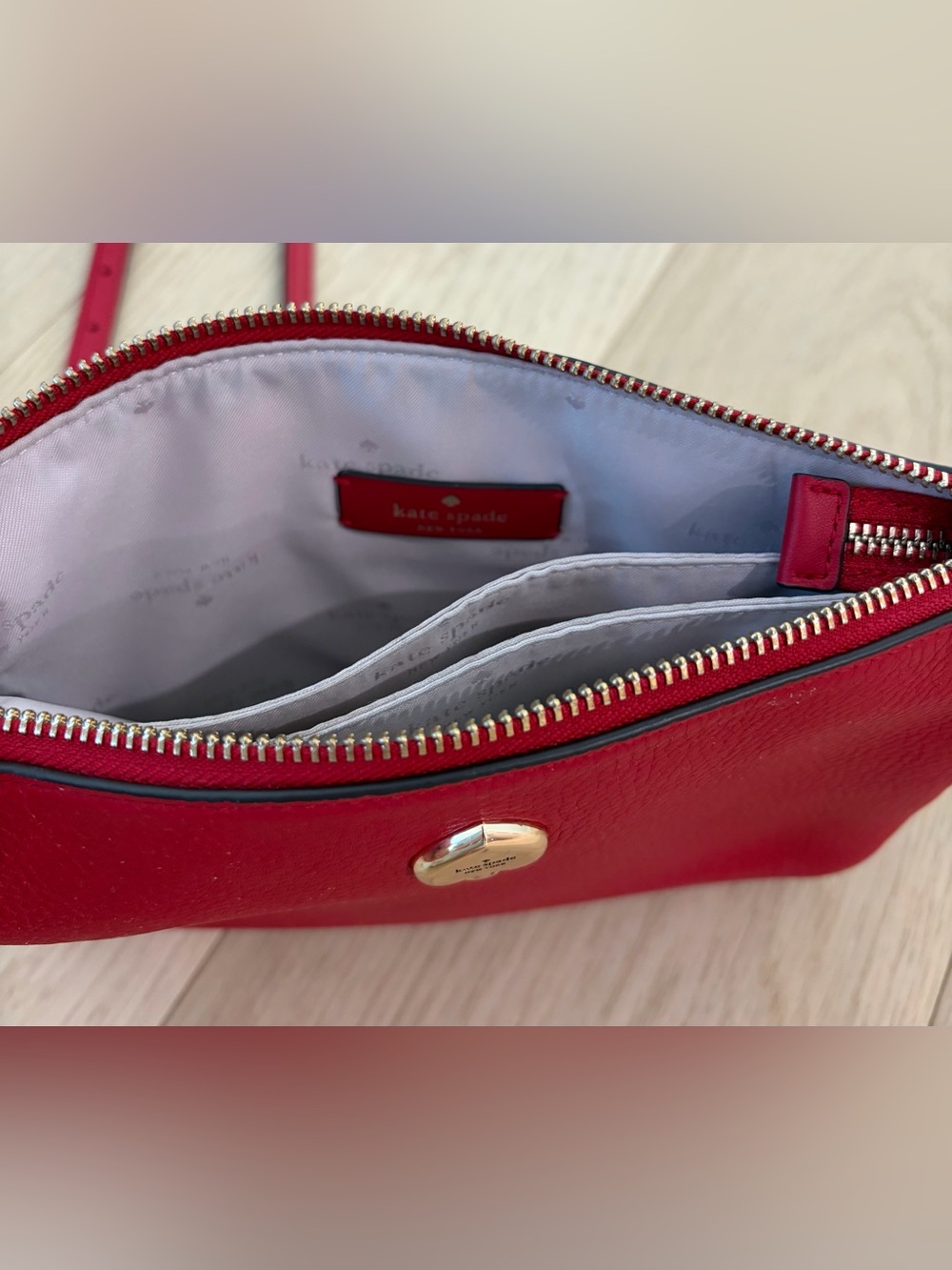 kate spade Red Pebbled Leather Crossbody with Gold Spade Accent - Picture 6 of 11